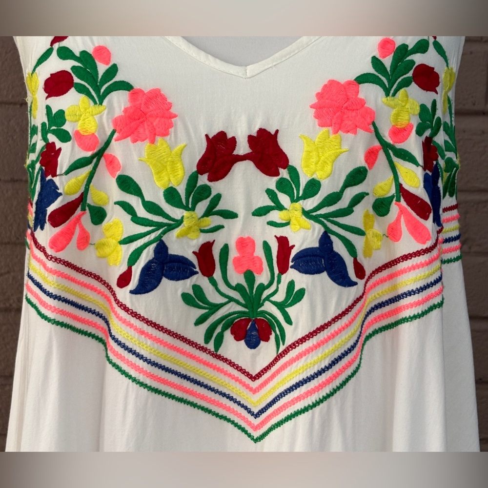A.Peach white embroidered mini dress / tunic S - Picture 3 of 11